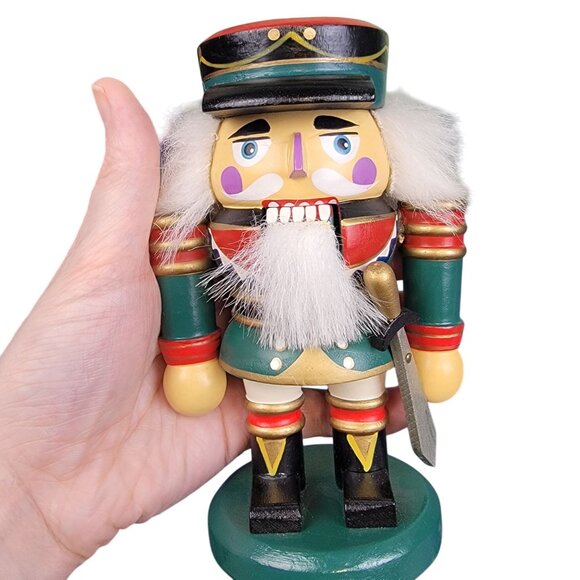 Vintage Thick 7 inch Nutcracker Wood Christmas Tree Home Decor Red Green Holiday - Picture 8 of 11